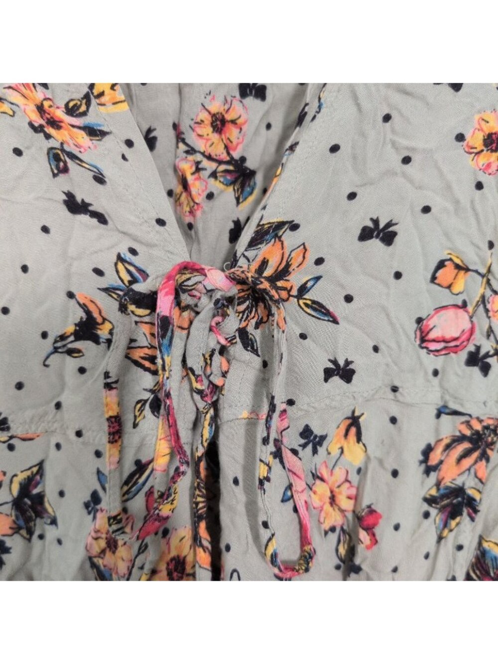 Lola P Floral Shirt Womens Size Large Green Boho Roll Tab Sleeves Button Front - Picture 12 of 12